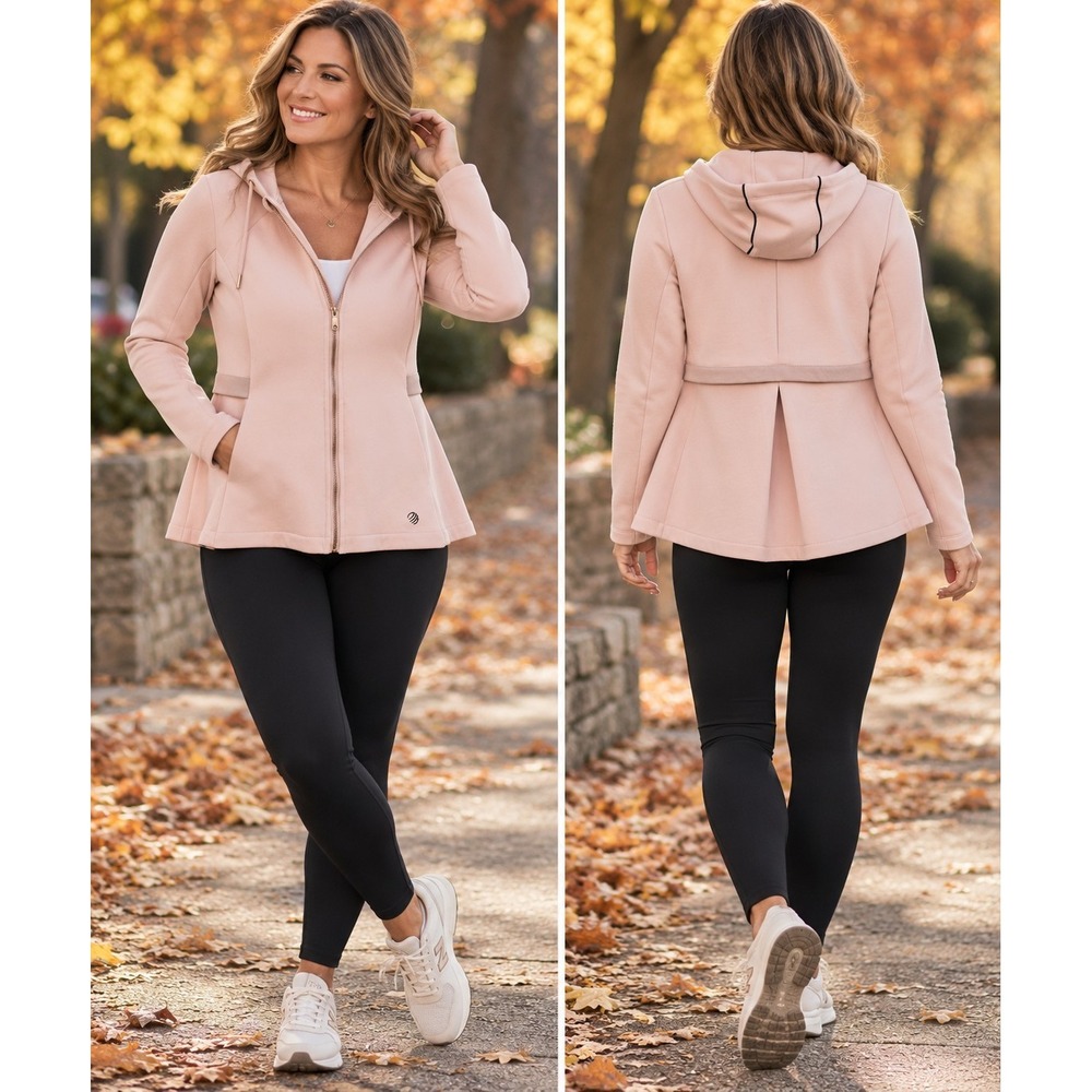 MPG Mondetta Women's L Blush Pink Peplum Full Zip Hooded Athletic Jacket